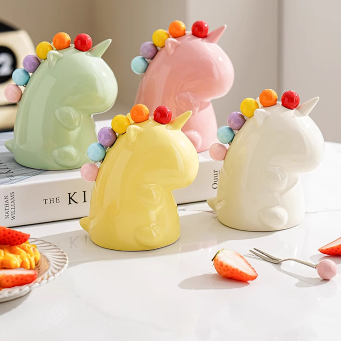 N007 Ceramic Unicorn Fruit Fork Set – Colorful Stainless Steel Forks for Fruit, Desserts & Table Decor