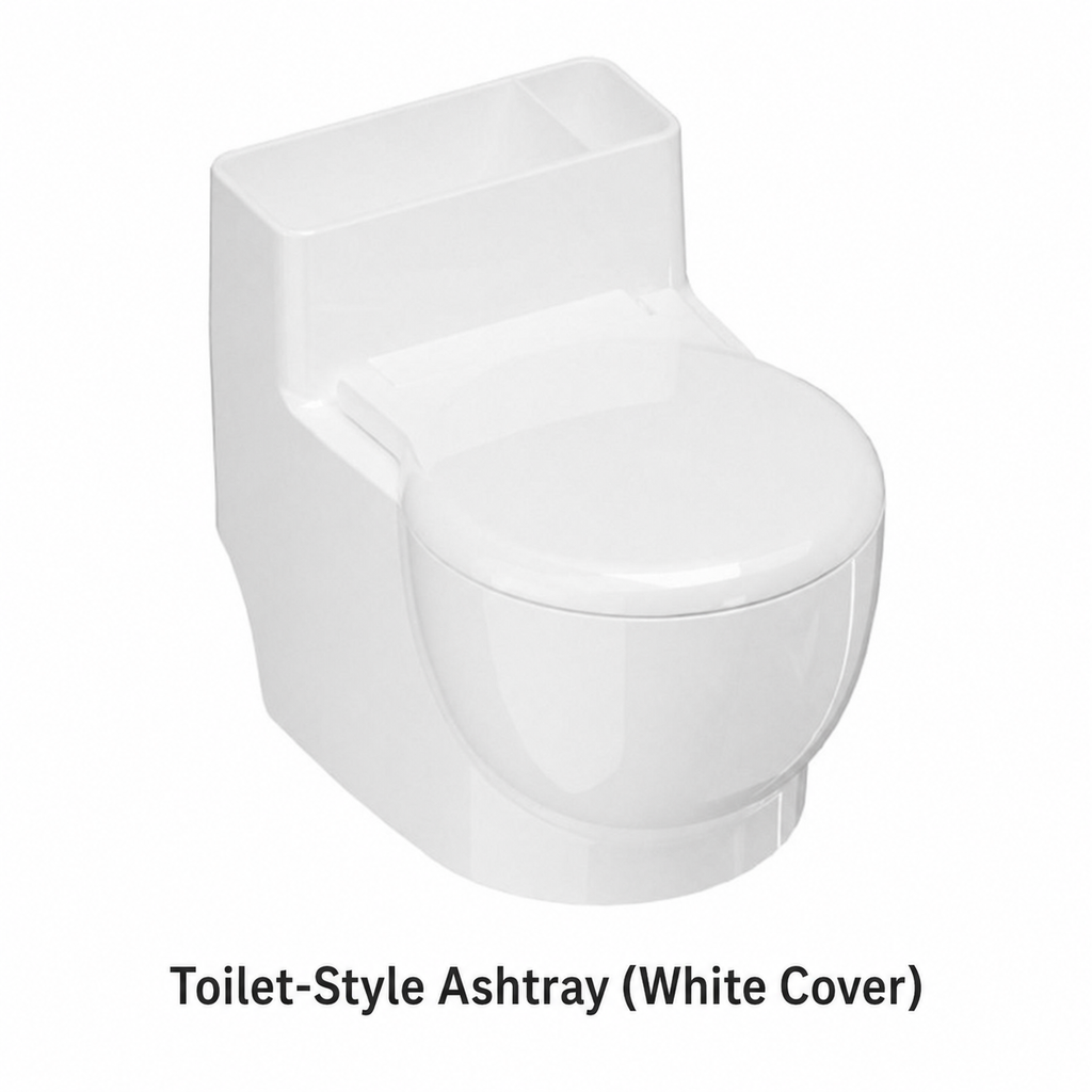 N020 Wall-Mounted Toilet-Style Ashtray – No-Drill Adhesive Installation with Removable Stainless Steel Liner