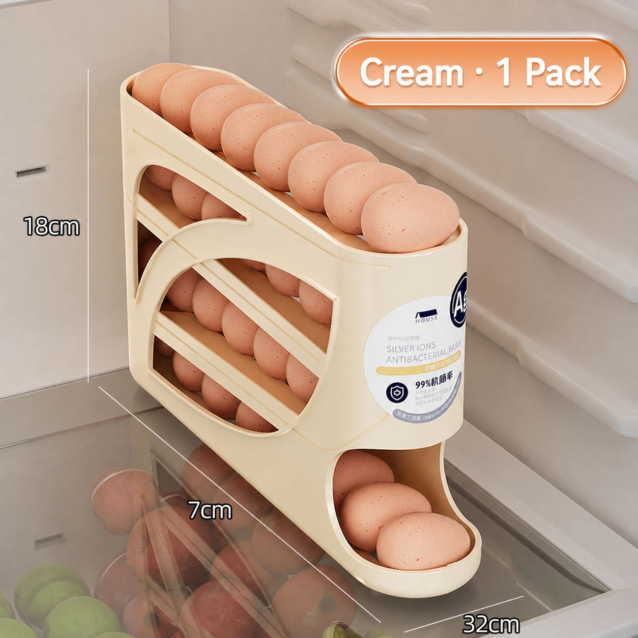 N017 Rolling Egg Storage Organizer – Automatic-Rolling Refrigerator Egg Rack with Space-Saving Design