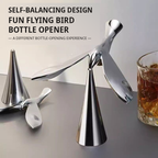 N010 Balancing Bird Bottle Opener – 360° Rotating Stainless Steel Opener with Display Stand