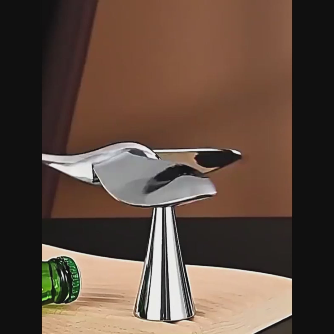 N010 Balancing Bird Bottle Opener – 360° Rotating Stainless Steel Opener with Display Stand
